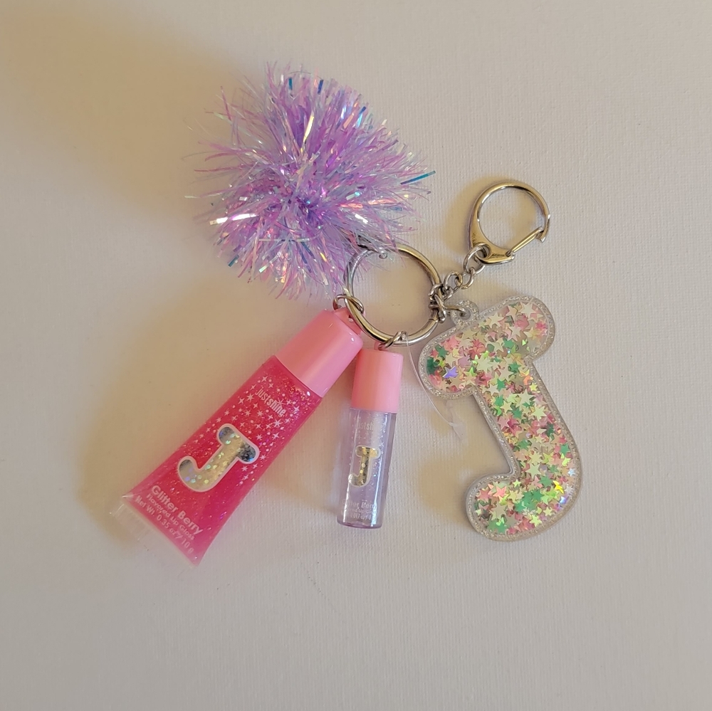 Justice Lip Gloss Keychain Letter J